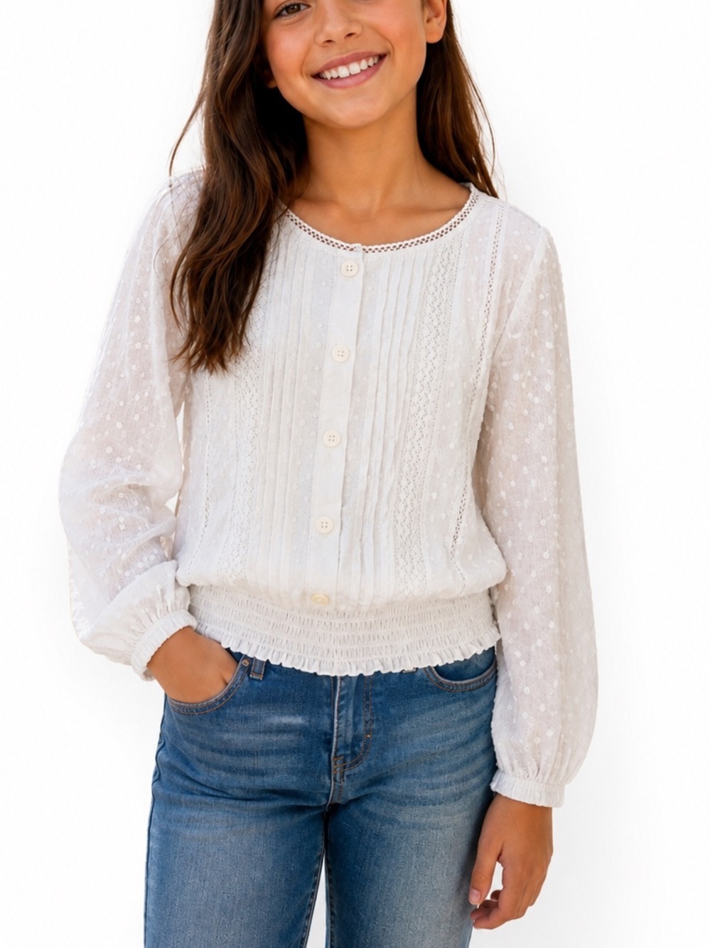 Abercrombie Kids White Textured Peasant Blouse Size 11/12